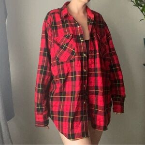 Vintage Northwest Territories Plaid Tartan Red Black Grunge Rocker Size XL
